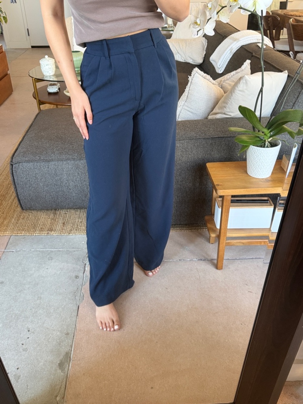 Abercrombie & Fitch Navy Wide-Leg High-Rise Trousers